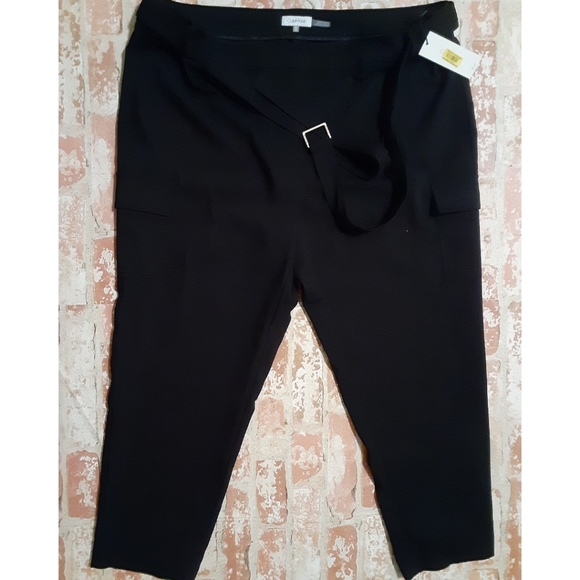 Calvin Klein Plus Size Belted Leg Pockets Ankle Trouser Pants - Black - Picture 8 of 11